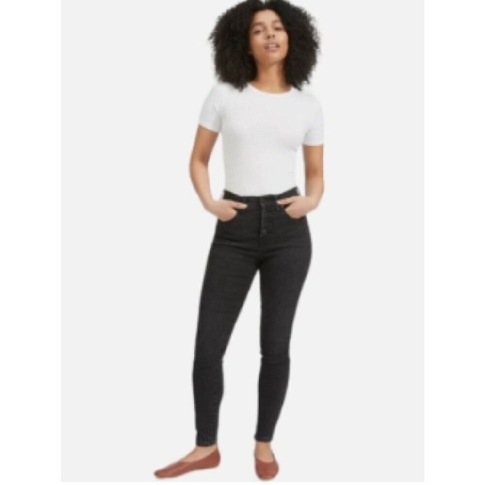 Like New! EVERLANE High Rise Skinny  Button Fly Jeans Washed Black in 28 Ankle